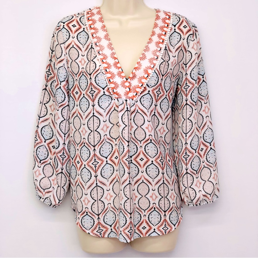 Ivanka Trump Coral Cream Pop-over Top